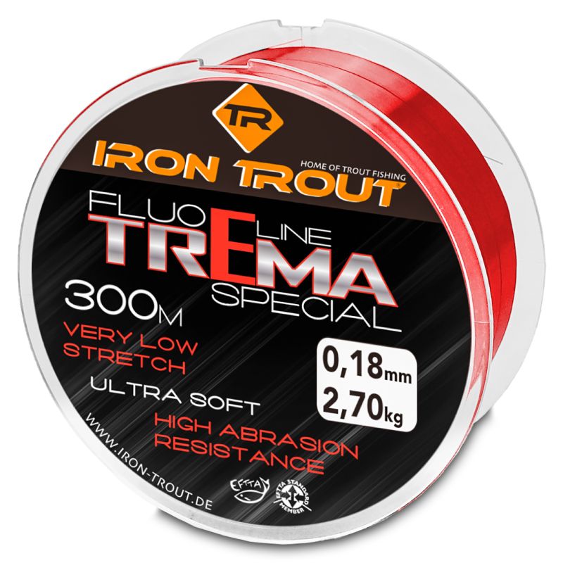 Iron Trout vlasec Fluo line Trema special 300 m 0,18 mm, fluo červená Saenger