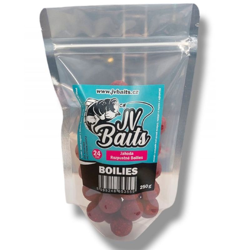 JV Baits rozpustné boilies jahoda 250g 24mm