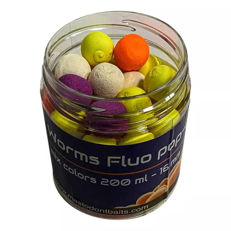 Mastodont Baits Fluo Pop-Up Boilies Worms 16mm 200ml Mastodont Baits s.r.o.