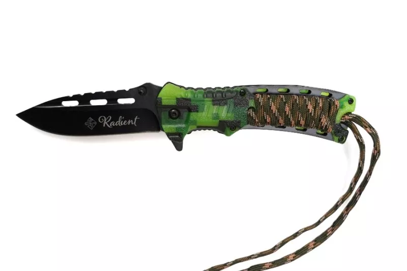 Nůž skládací Radient zelený maskáč 21,5cm + podpalovač