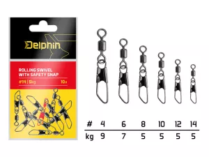 Rolling swivel with safety snap / 10ks DELPHIN