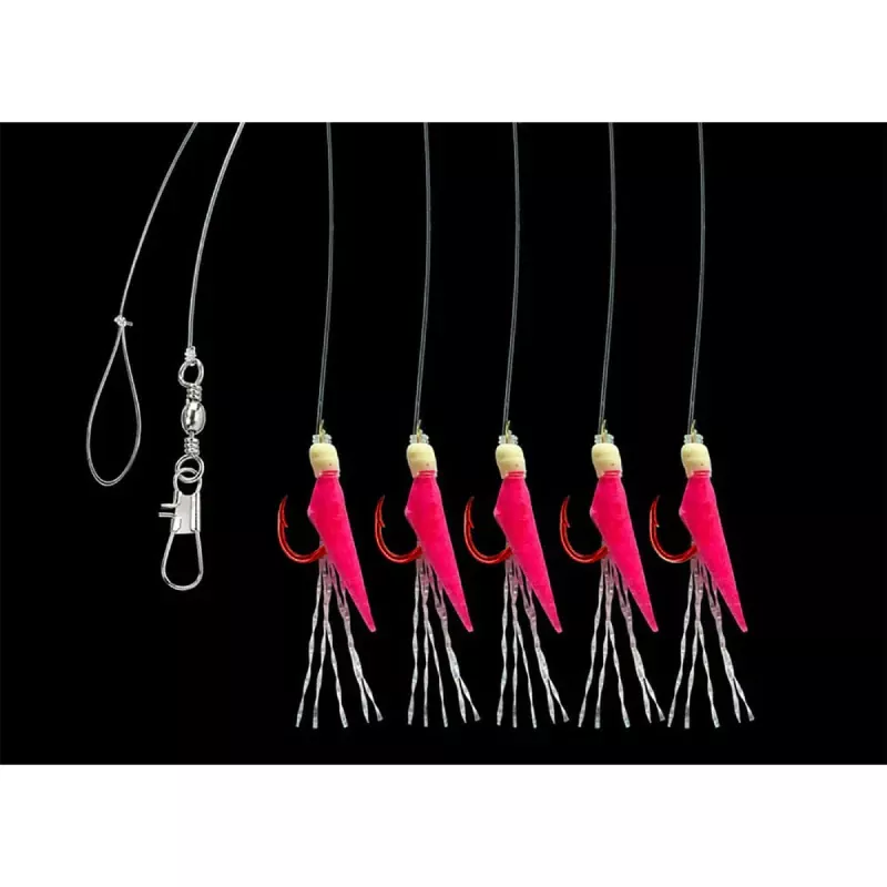 Aquantic návazec Real Skin Leader Rig 5 háčků velikost 14 délka 150cm pink