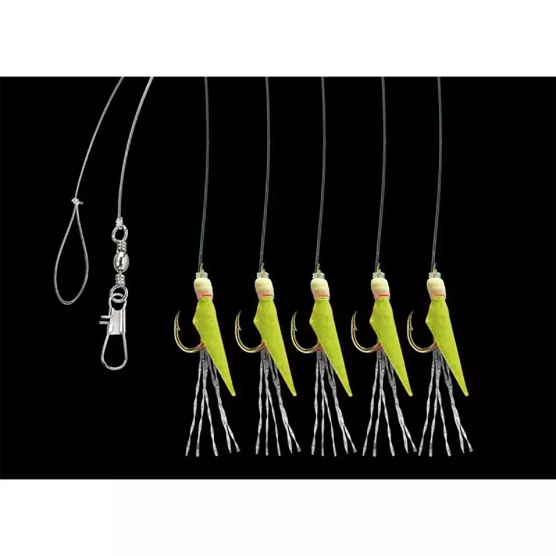 Aquantic návazec Real Skin Leader Rig 5 háčků velikost 14 délka 150cm chartreuse