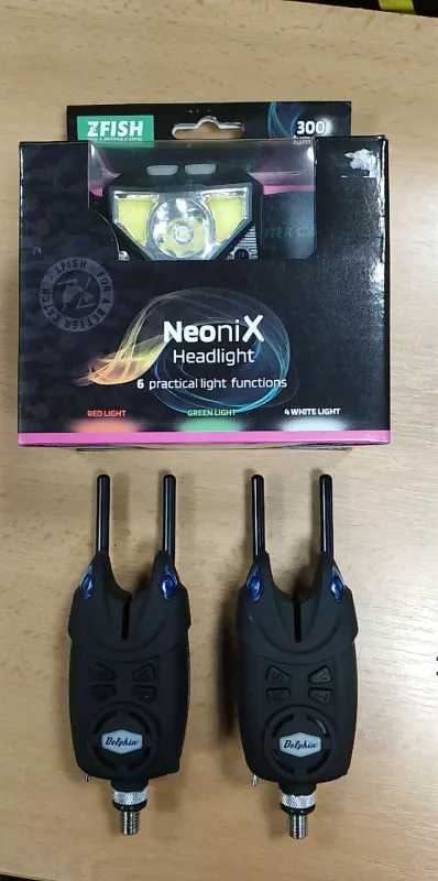 Signalizátor Delphin MEMORY 9V 2kusy + čelovka ZFish Neonix - Vánoční Akce