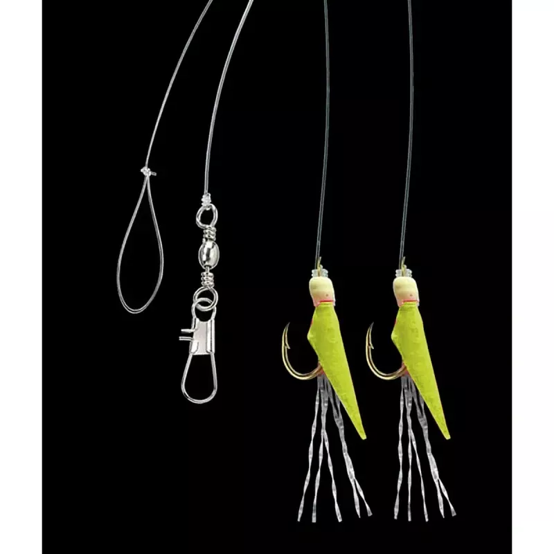 Aquantic návazec Real Skin Leader Rig 2 háčky velikost 4 délka 150cm chartreuse Saenger