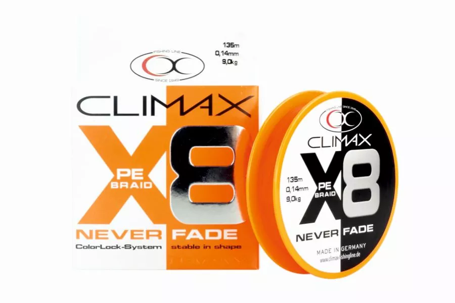 Šňůra Climax Never Fade 8x vláken oranžová 135m 0,12mm