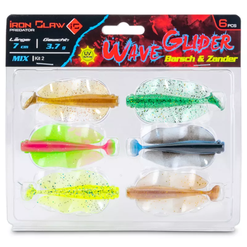 Iron Claw nástraha Wave Glider Mix Kit 2 Barsch & Zander 7cm 3,7g 6ks