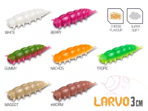 Umelá nástraha Delphin LARVO Cheese / 15ks | 3cm / BERRY, 3cm / eWORM, 3cm / GUMMY, 3cm / MAGGOT, 3cm / TROPIC, 3cm / WHITE