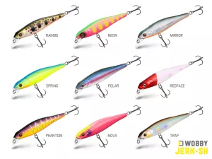 Wobler Delphin WOBBY JERK-SH | 6,5g/8cm/Susp./MIRROR, 6,5g/8cm/Susp./NOVA, 6,5g/8cm/Susp./PHANTOM, 6,5g/8cm/Susp./POLAR, 6,5g/8cm/Susp./RAINBO, 6,5g/8cm/Susp./REDFACE, 6,5g/8cm/Susp./SPRING, 6,5g/8cm/Susp./TRAP